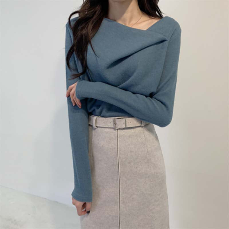 イレギュラーネックニットトップス(3colors)