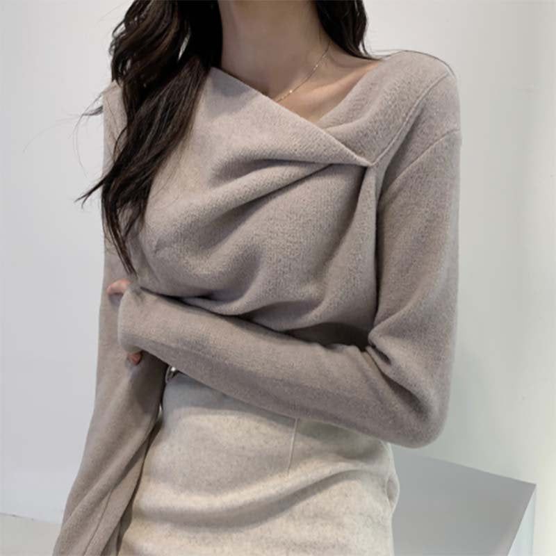 イレギュラーネックニットトップス(3colors)