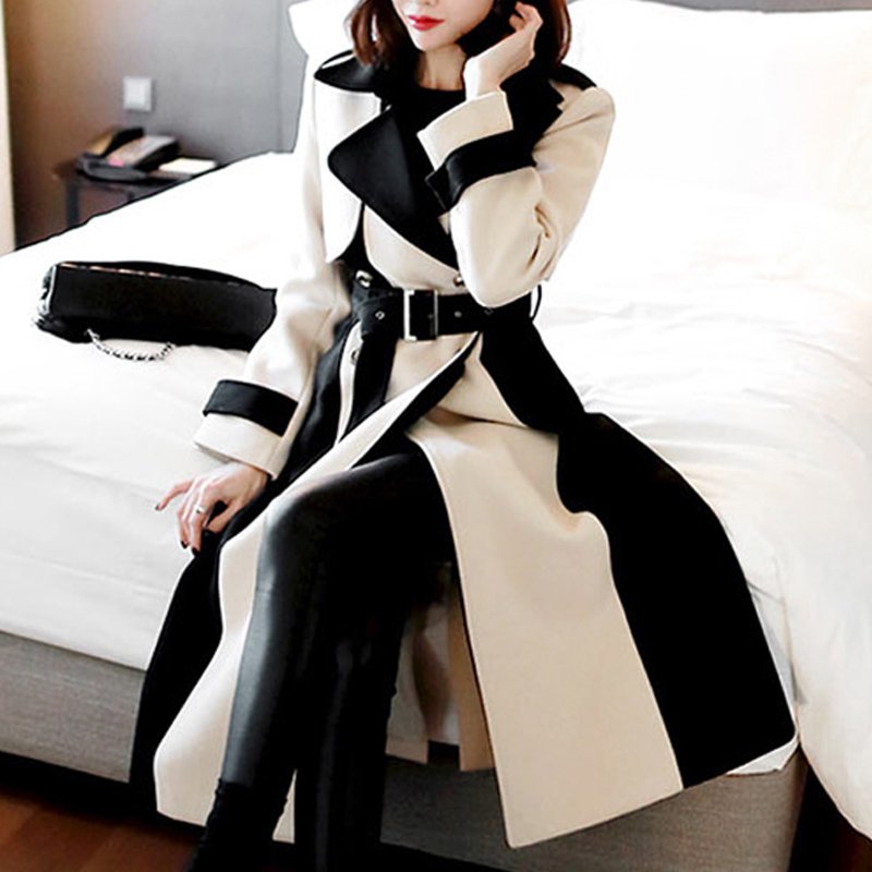 【即納】バイカラーモノトーンロングトレンチコート