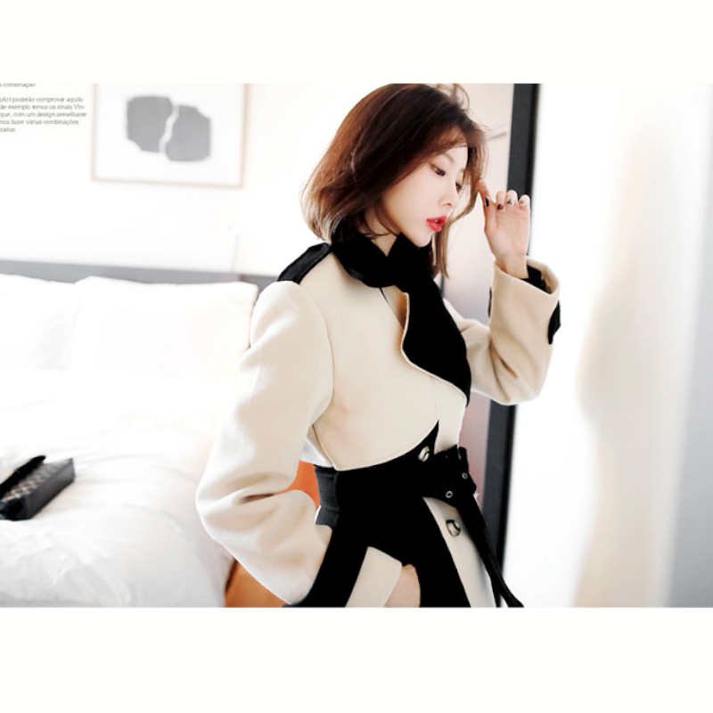 【即納】バイカラーモノトーンロングトレンチコート