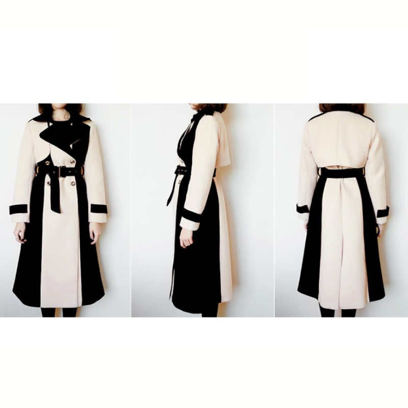 【即納】バイカラーモノトーンロングトレンチコート