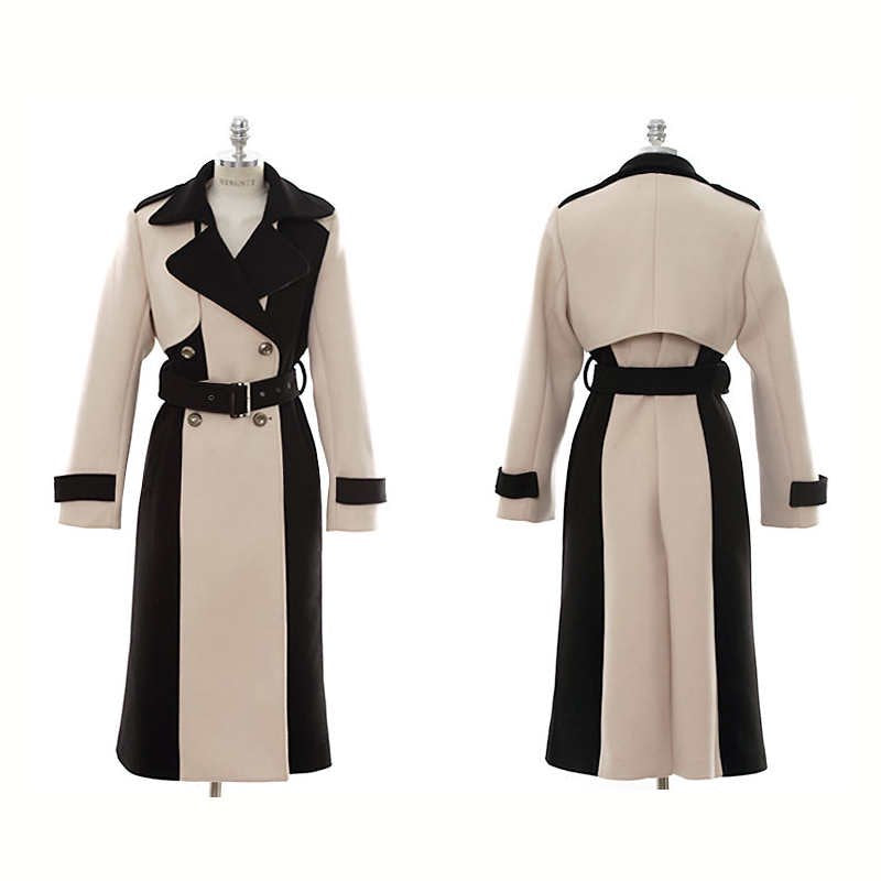 【即納】バイカラーモノトーンロングトレンチコート