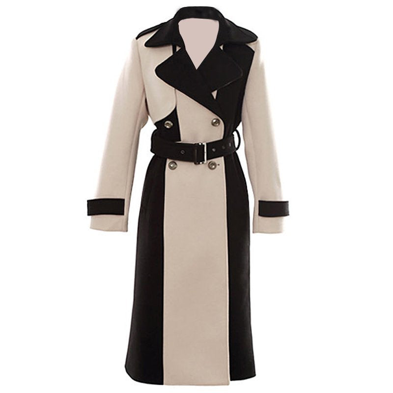 【即納】バイカラーモノトーンロングトレンチコート