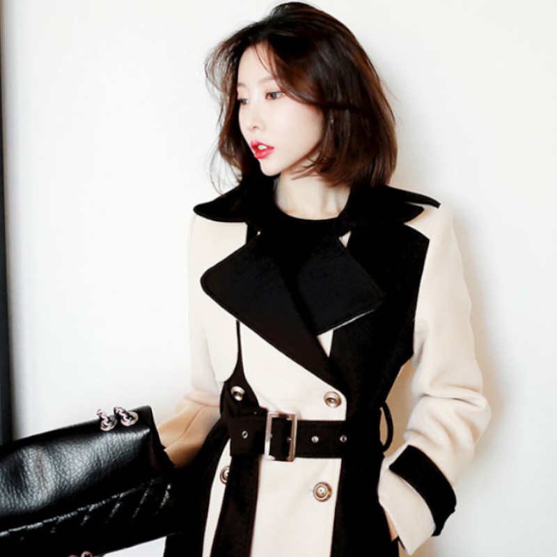 【即納】バイカラーモノトーンロングトレンチコート