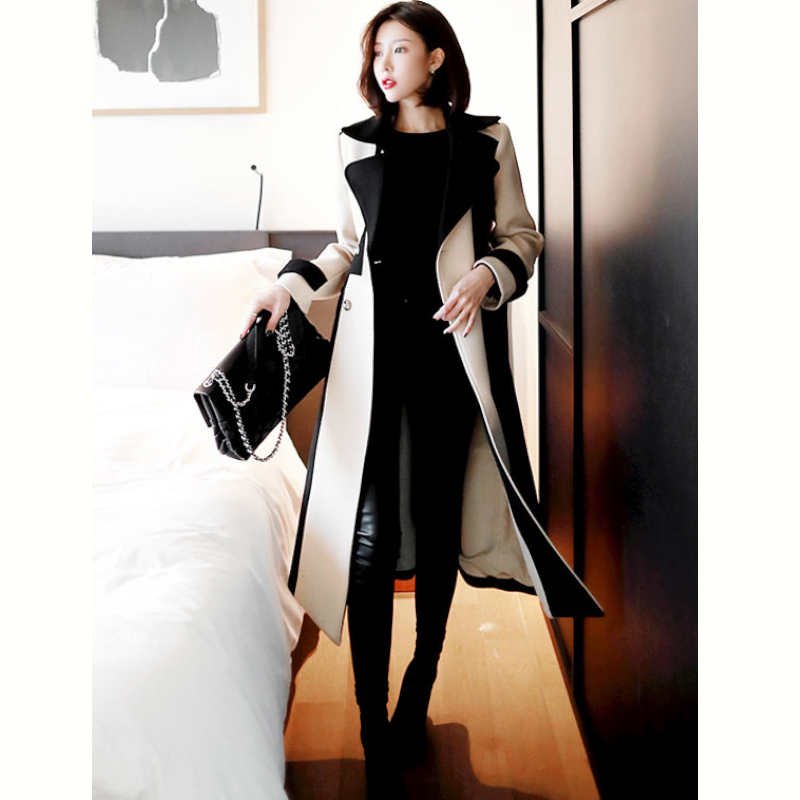 【即納】バイカラーモノトーンロングトレンチコート