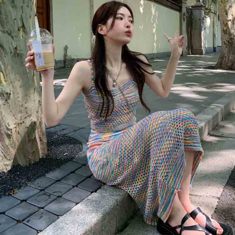 レインボーストライプストレッチニットセットアップ