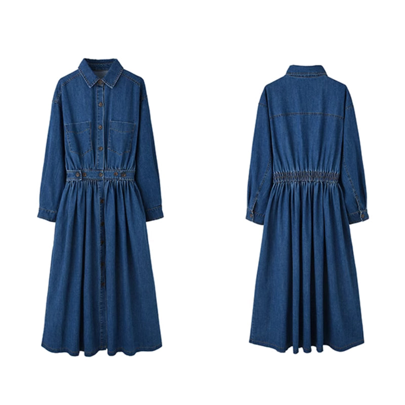 【即納】Aラインデニムシャツワンピース