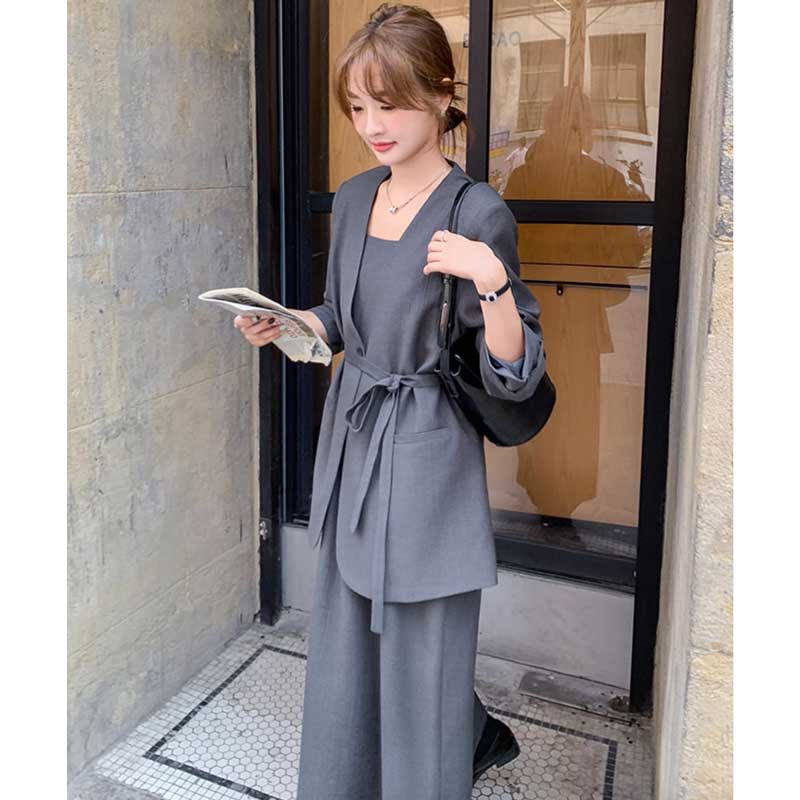 【即納】ノーカラージャケット×マキシ丈ワンピース