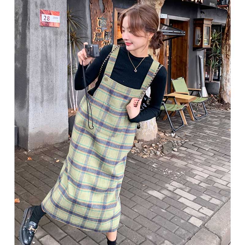 【即納】チェックサスペンダーサロペット