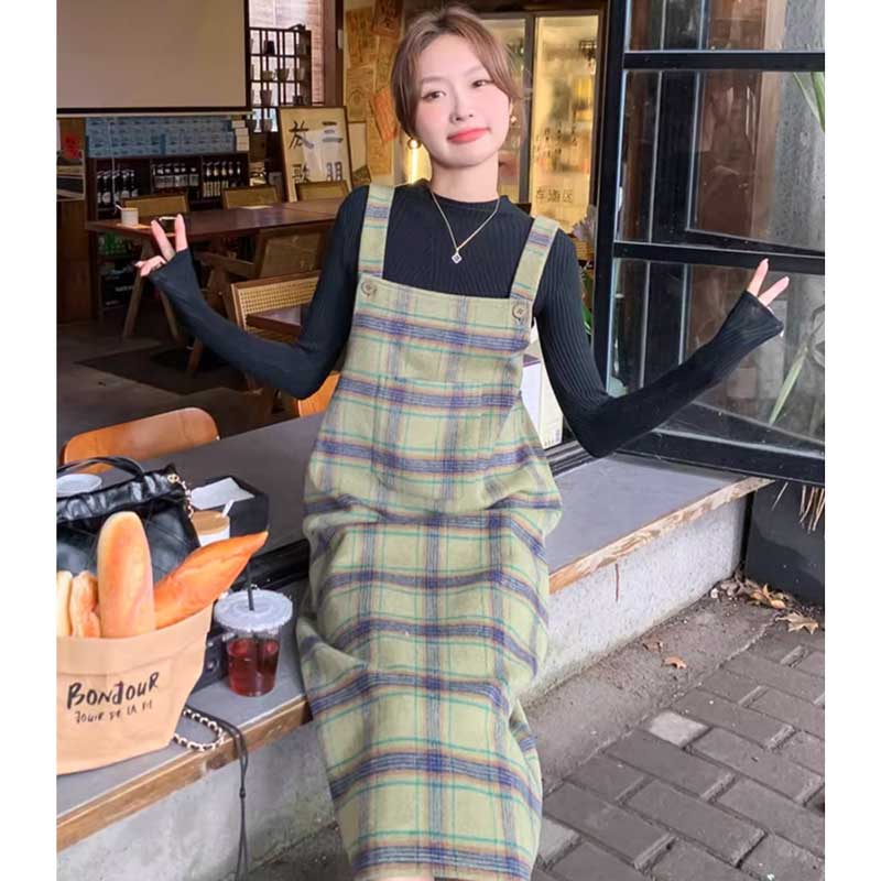 【即納】チェックサスペンダーサロペット