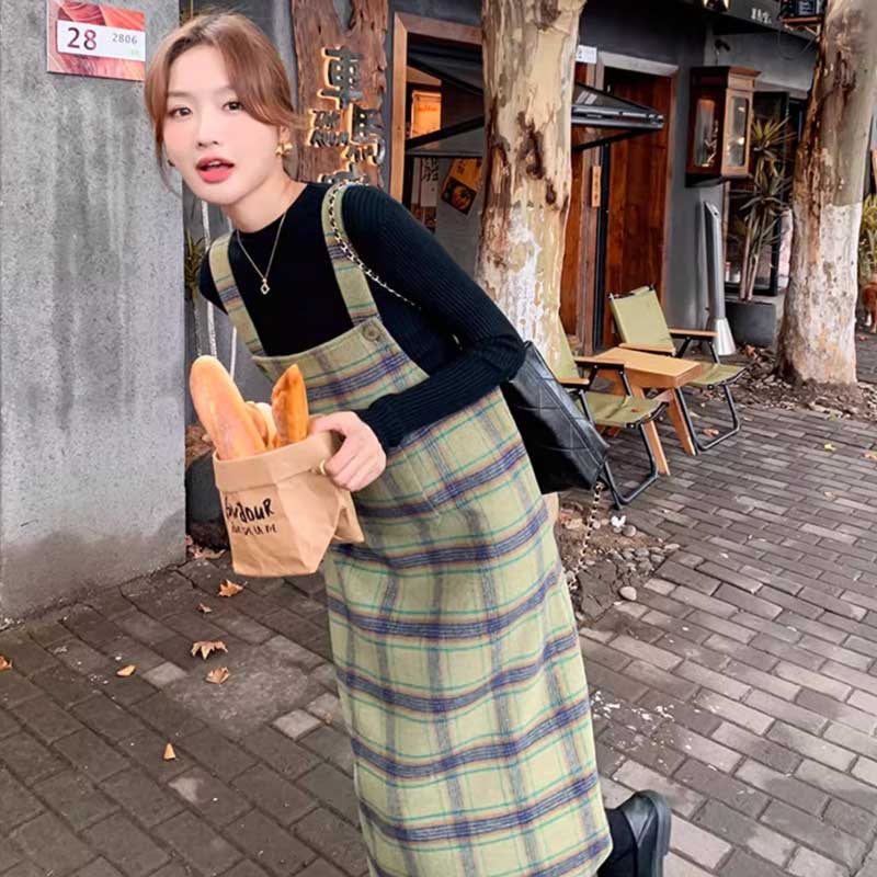 【即納】チェックサスペンダーサロペット