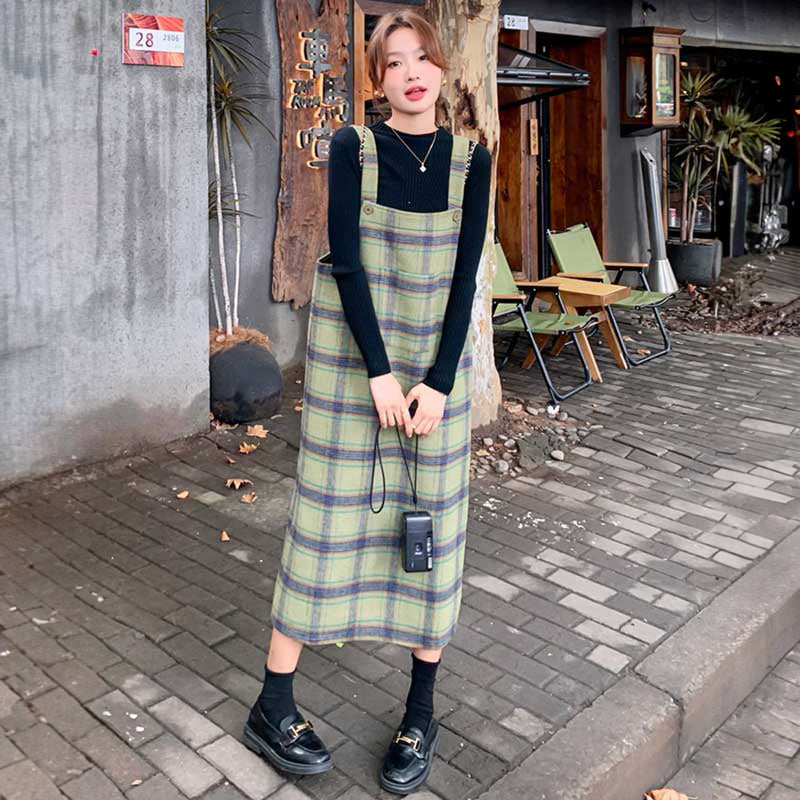 【即納】チェックサスペンダーサロペット