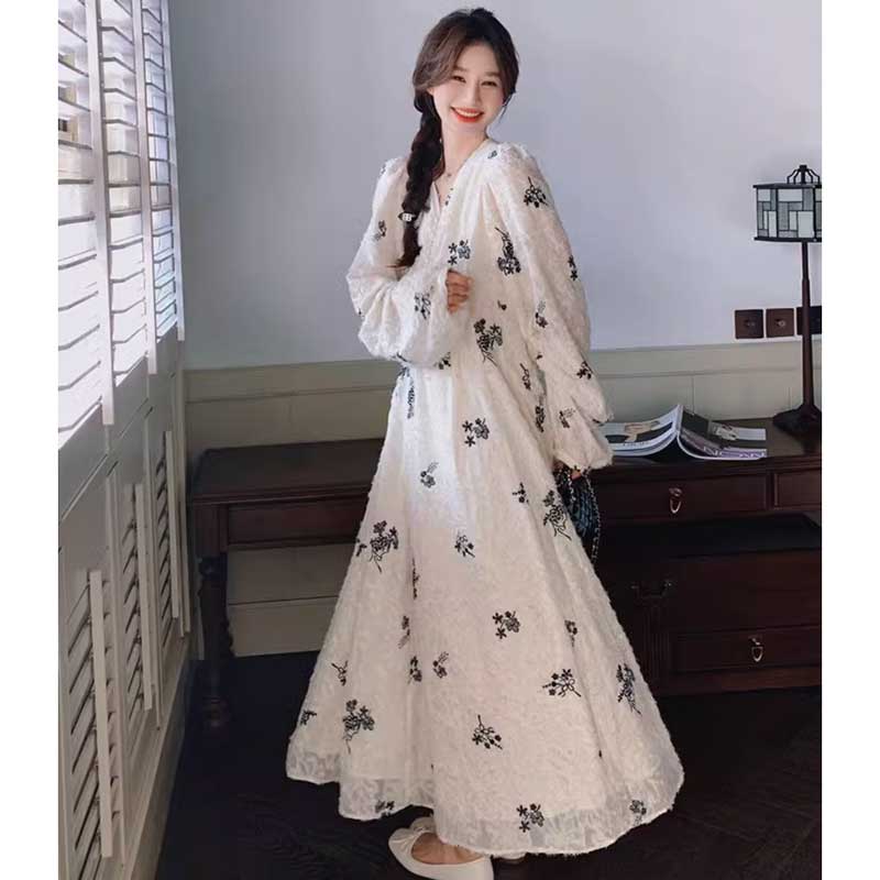 【即納】ジャガードシフォンフローラルマキシワンピ