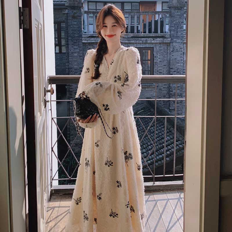 【即納】ジャガードシフォンフローラルマキシワンピ