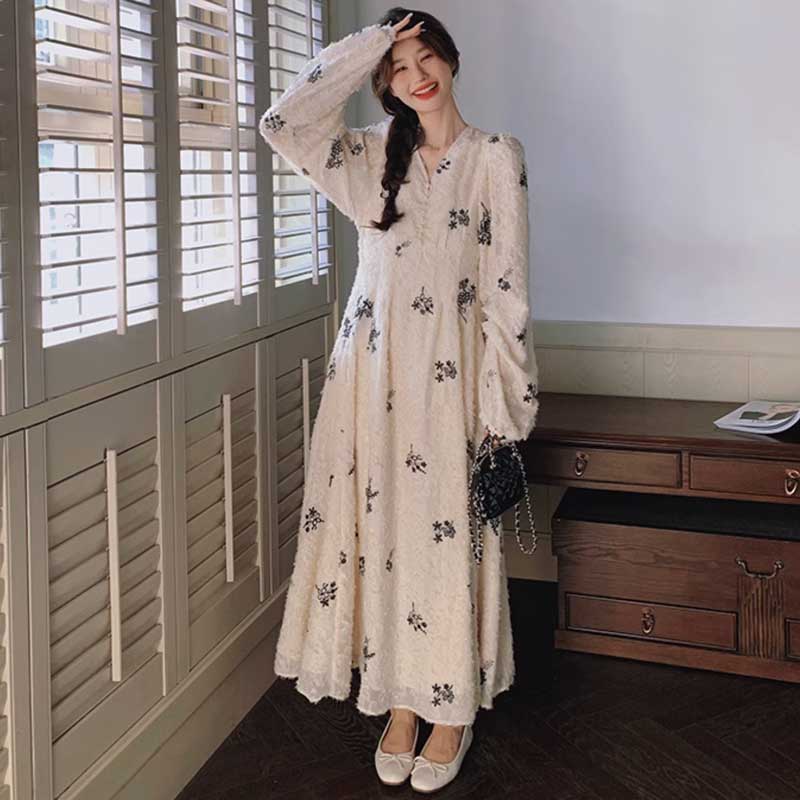 【即納】ジャガードシフォンフローラルマキシワンピ