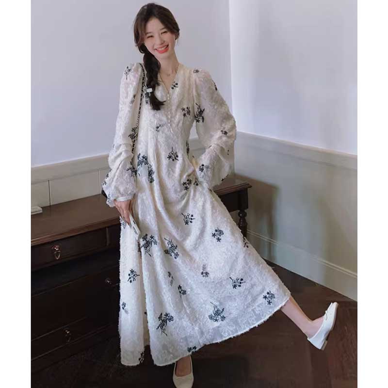 【即納】ジャガードシフォンフローラルマキシワンピ