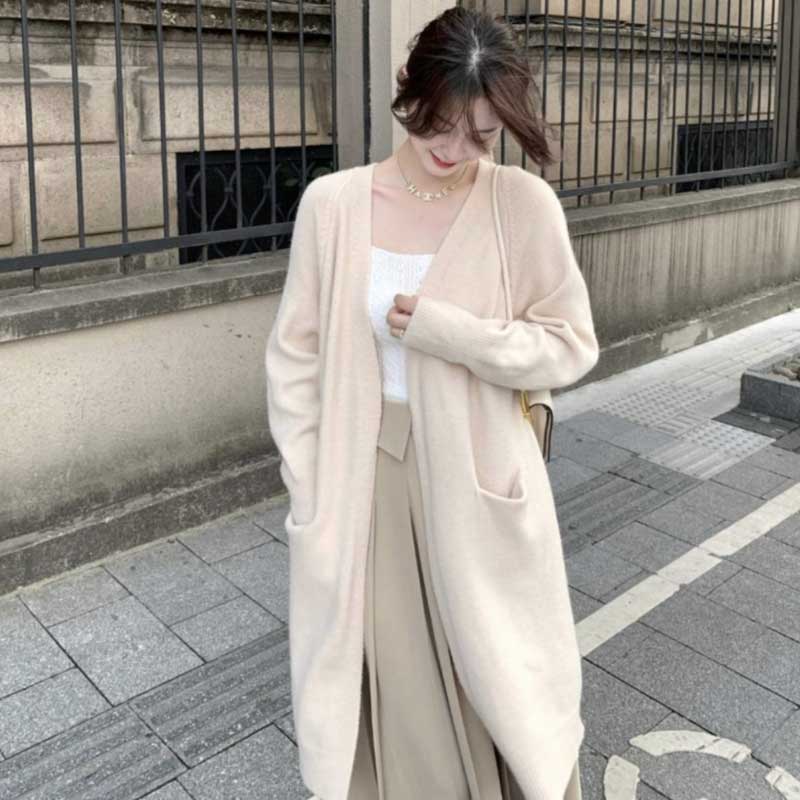 【即納】ミディ丈ニットカーディガン