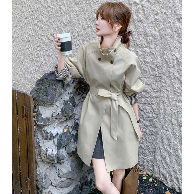 【即納】スタンドカラーミディ丈コート