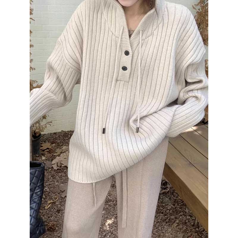 リブ編みフード付きプルオーバーニット(7colors)