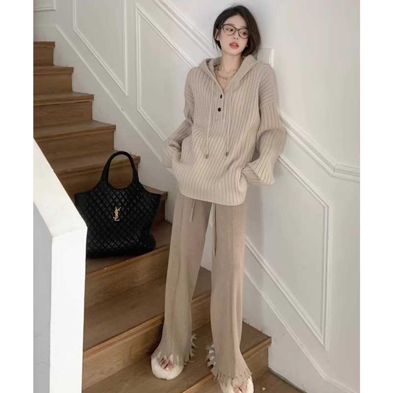 リブ編みフード付きプルオーバーニット(7colors)