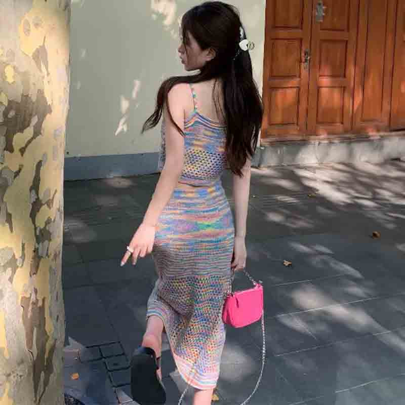 レインボーストライプストレッチニットセットアップ