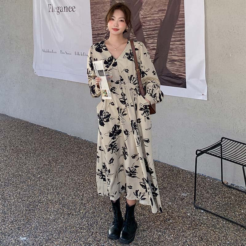 【即納】フラワープリントワンピース