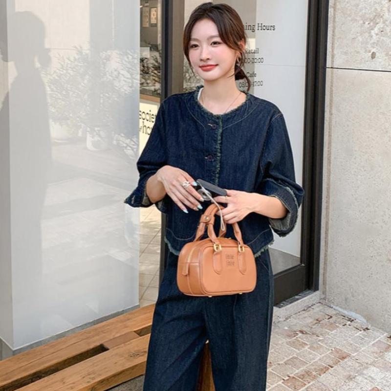 【即納】タッセルデニムジャケット×ワイドパンツセットアップ