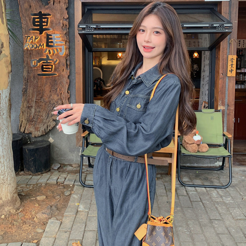 【即納】ベルト付きデニムオールインワン