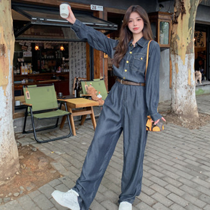 【即納】ベルト付きデニムオールインワン