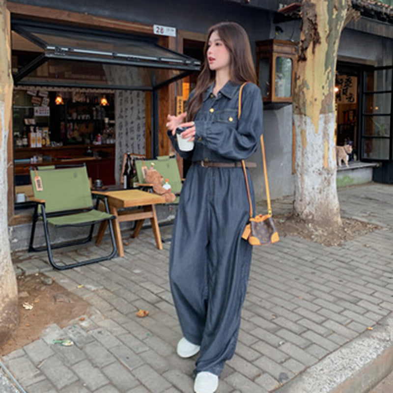 【即納】ベルト付きデニムオールインワン