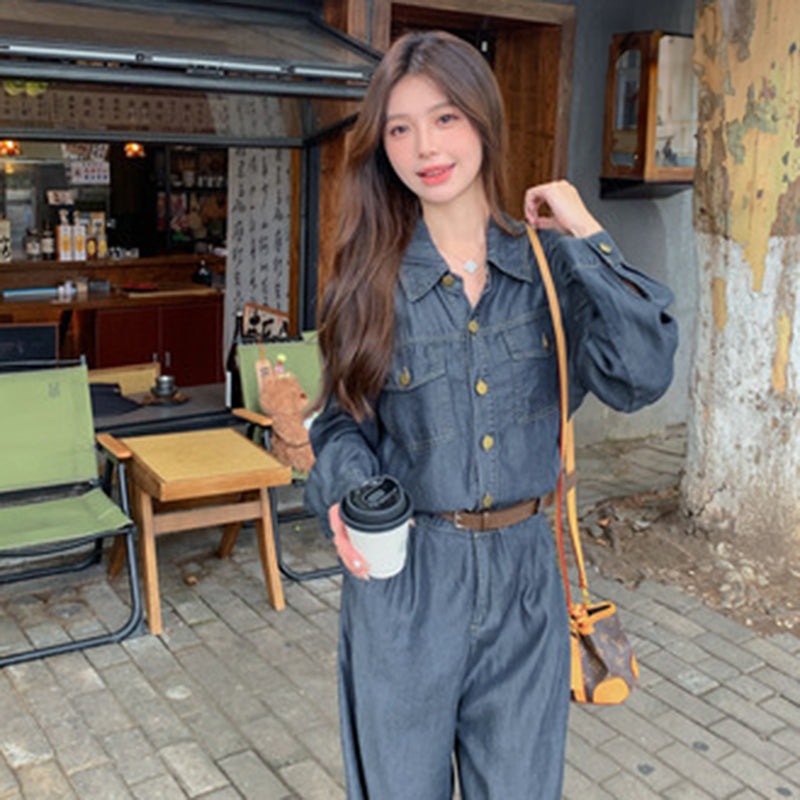 【即納】ベルト付きデニムオールインワン