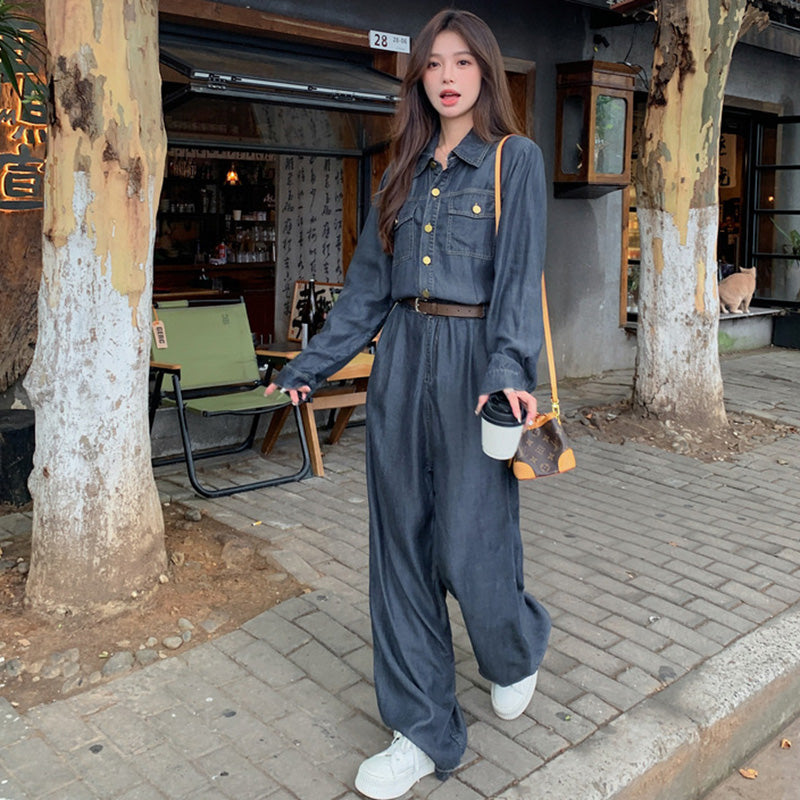 【即納】ベルト付きデニムオールインワン