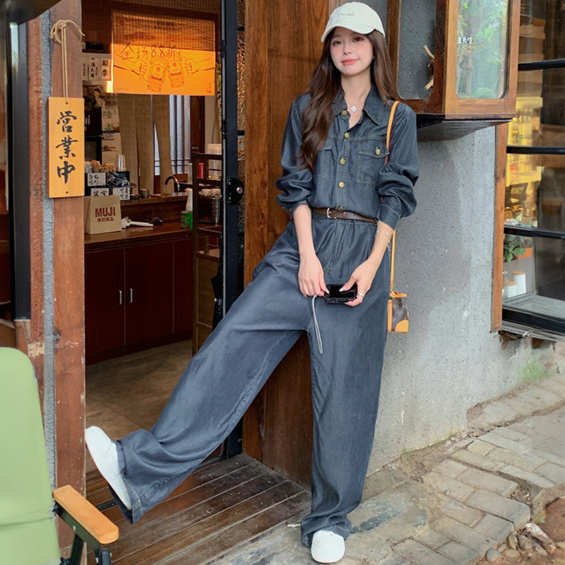 【即納】ベルト付きデニムオールインワン