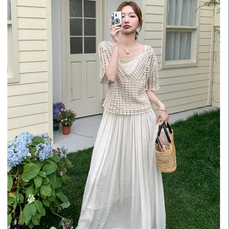 レースニット×カットソー×スカート3点セット