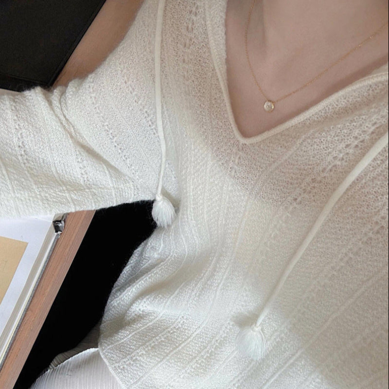 透かし編みニットパーカー