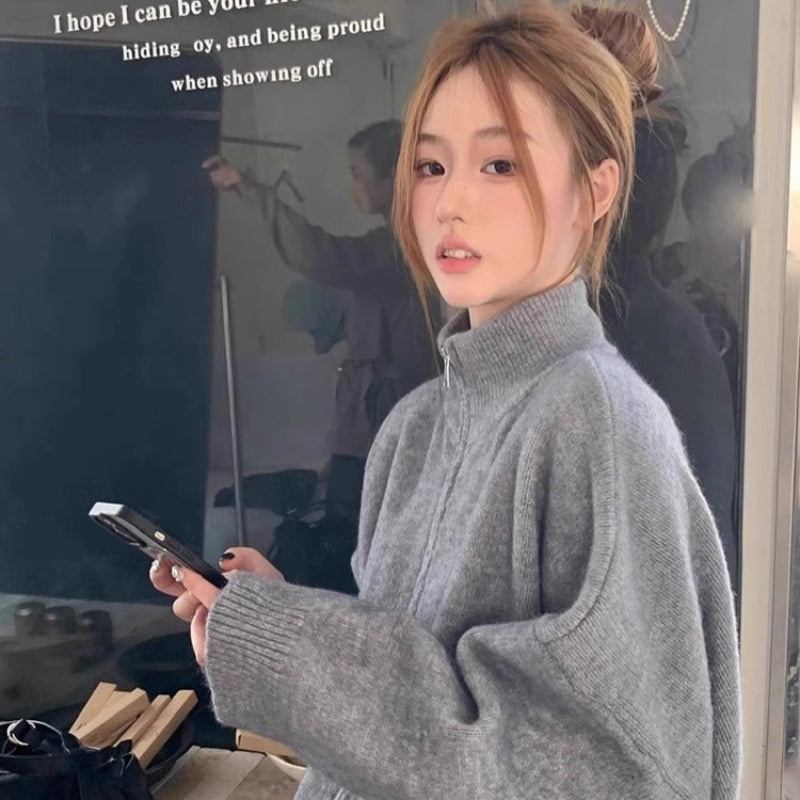 スタンドカラーニットジャケット(3colors)