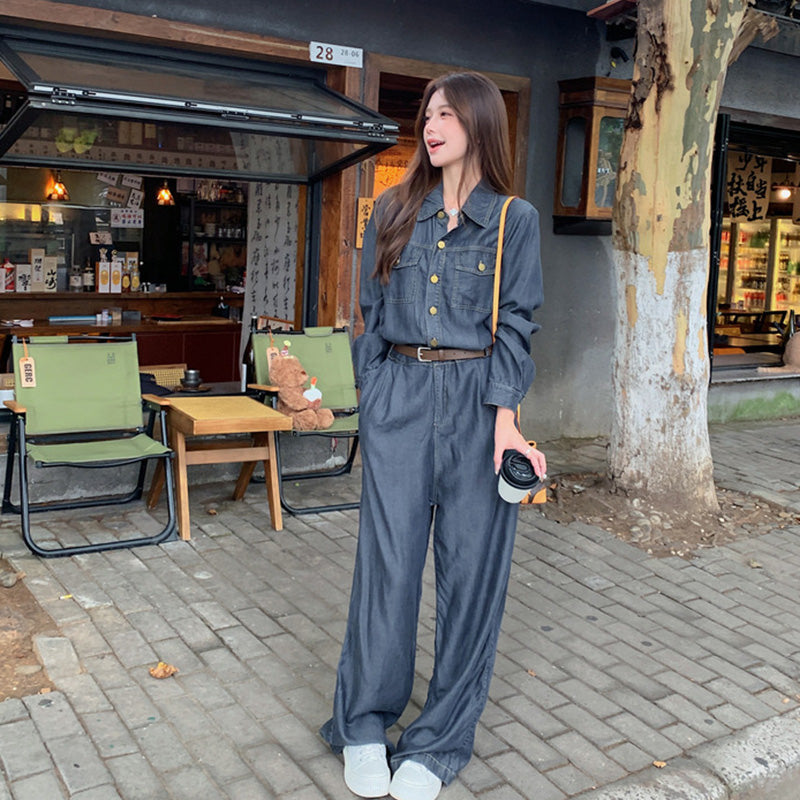 【即納】ベルト付きデニムオールインワン