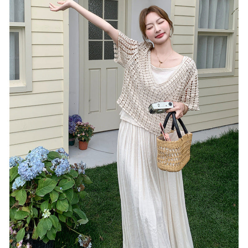 レースニット×カットソー×スカート3点セット