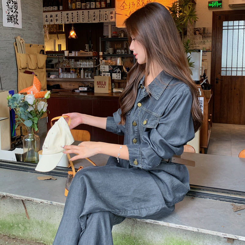 【即納】ベルト付きデニムオールインワン