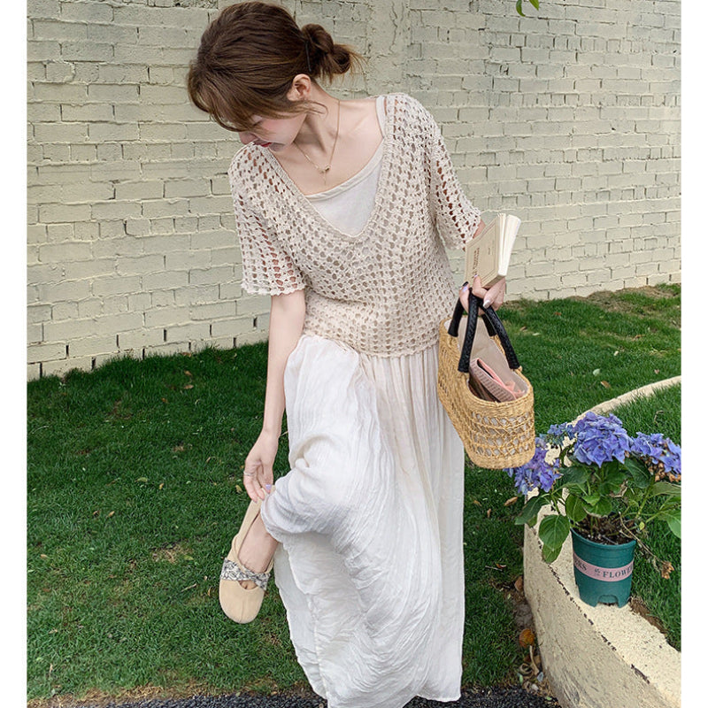 レースニット×カットソー×スカート3点セット