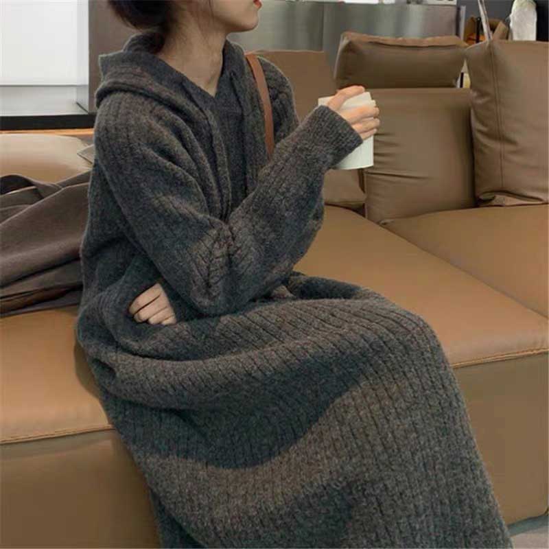 リブニットフーディロングワンピース(3colors)