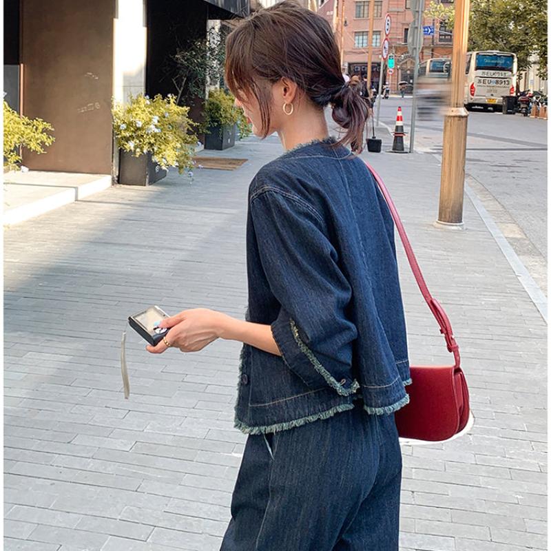 【即納】タッセルデニムジャケット×ワイドパンツセットアップ