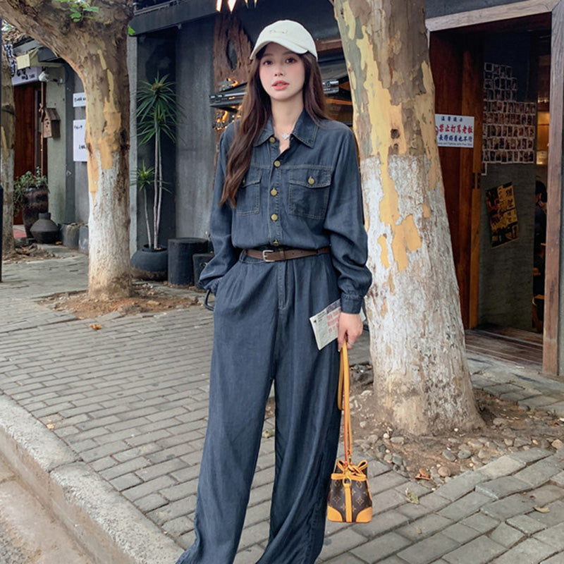 【即納】ベルト付きデニムオールインワン