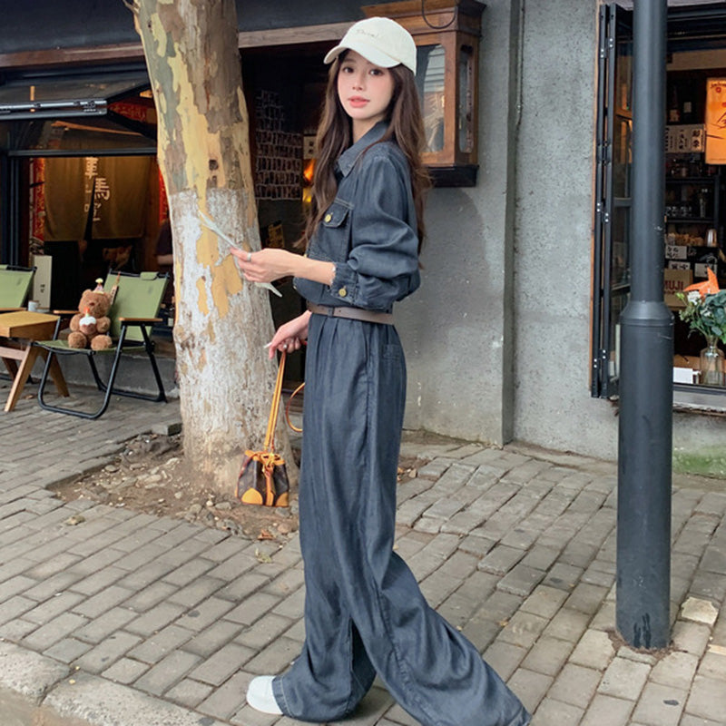 【即納】ベルト付きデニムオールインワン