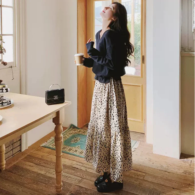 【即納】Vネックトップス×ダルメシアンスカートドッキングワンピース