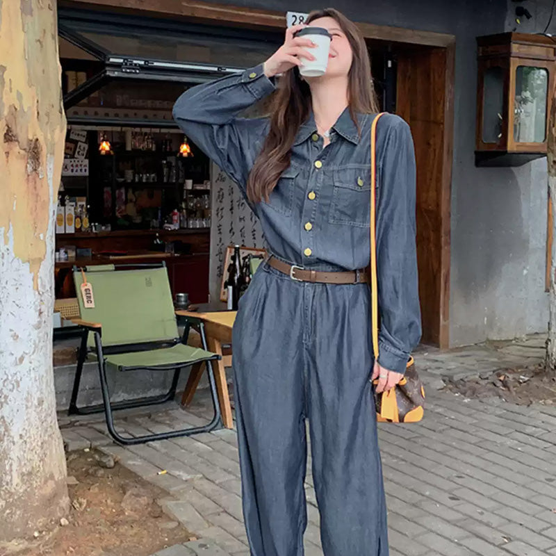 【即納】ベルト付きデニムオールインワン