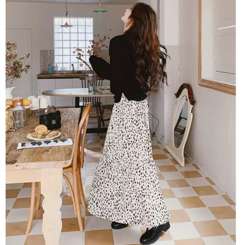 【即納】Vネックトップス×ダルメシアンスカートドッキングワンピース