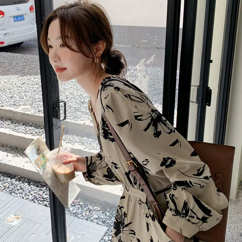 【即納】フラワープリントワンピース