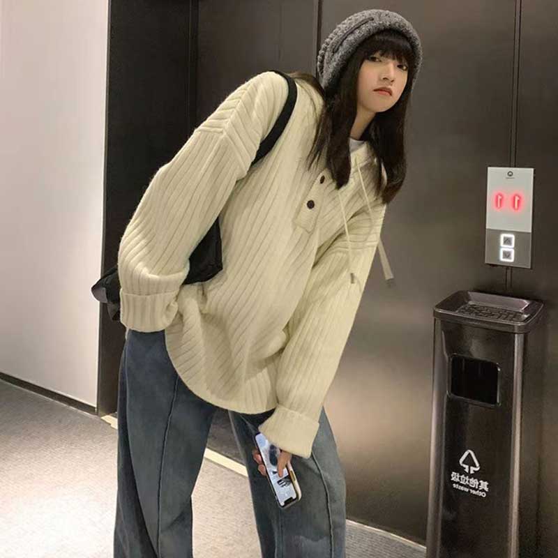 リブ編みフード付きプルオーバーニット(7colors)