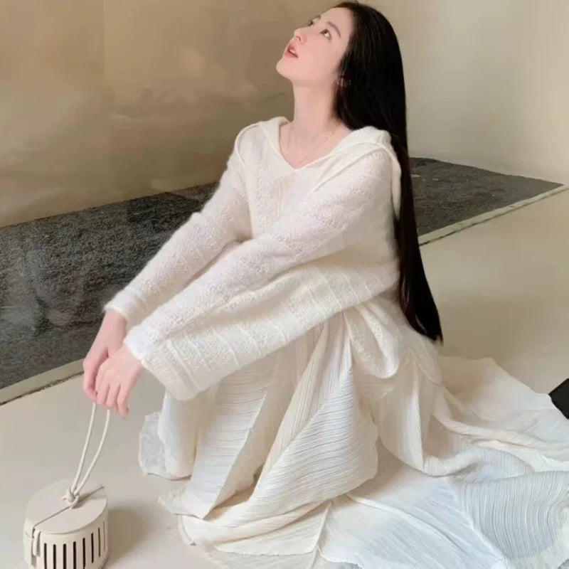 透かし編みニットパーカー